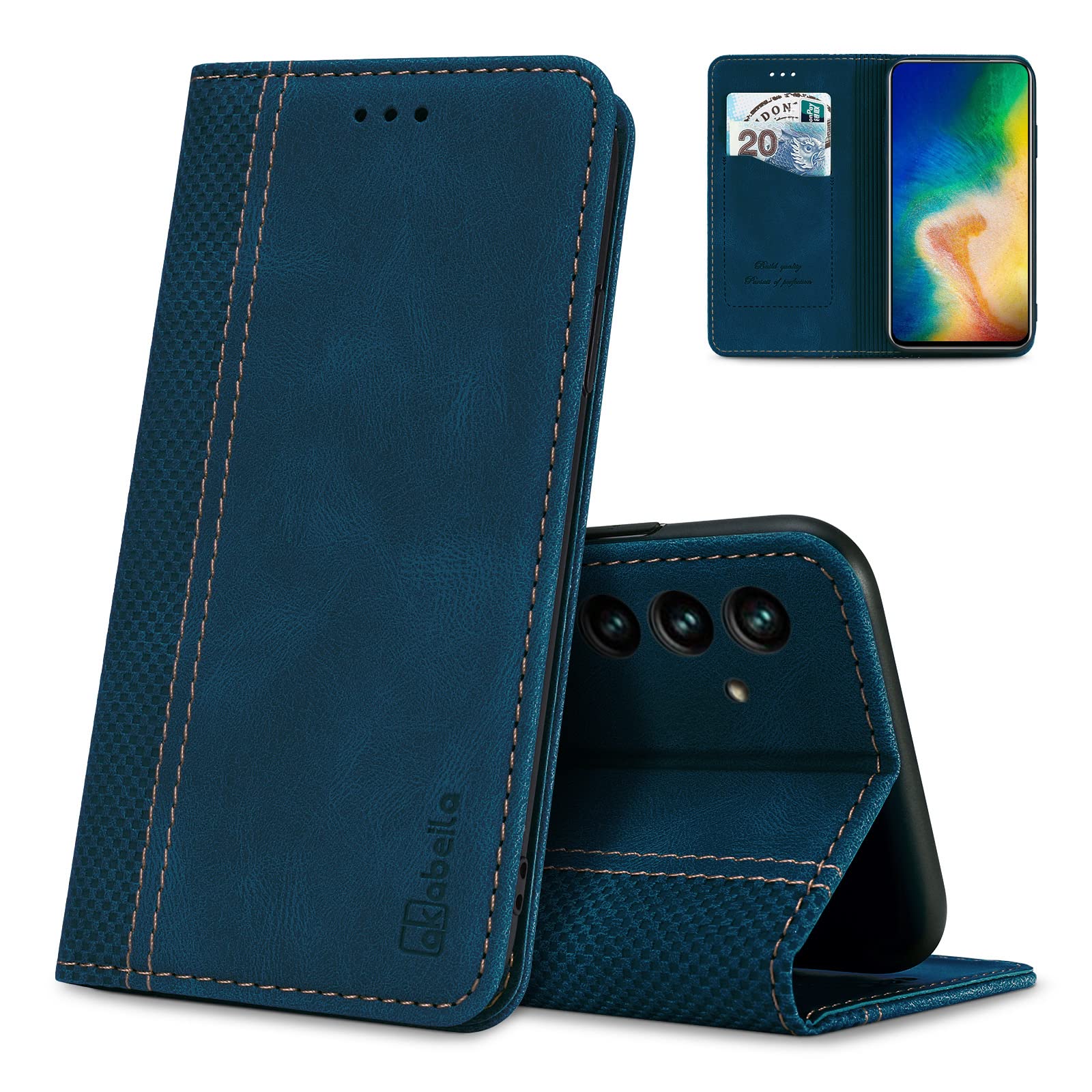 AKABEILA Case for Xiaomi Redmi A2/A1 4G PU Leather Flip Wallet Case with Magnetic Closure Kickstand Card Slots Folio Phone Case Cover Shockproof 6.52 Inch Blue