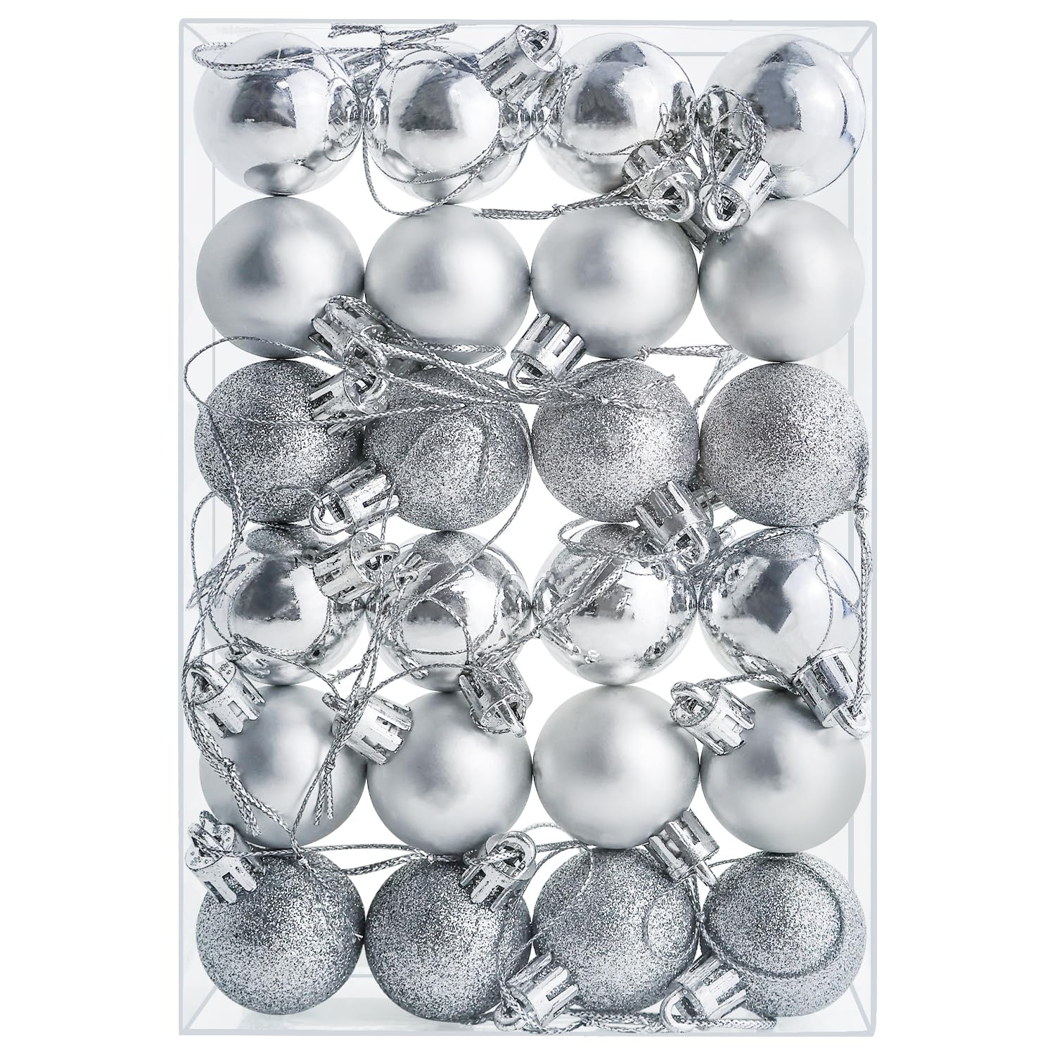 24 Pieces 30 mm Christmas Balls Decorations Shatterproof Xmas Tree Baubles Mini Hanging Balls for Christmas Tree Holiday Wedding Party Ornaments, Silver