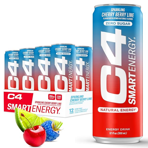 CELLUCOR C4 SMART ENERGY DRINK – BOOST FOCUS AND ENERGY WITH ZERO SUGAR, NATURAL ENERGY, AND NOOTROPICS – 200MG CAFFEINE – CHERRY BERRY LIME (12OZ PACK OF 12)