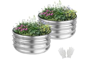 Liyarya 2 Pack 2x2x1ft Round Galvanized Raised Garden Bed Kits, Raised Garden Beds Metal Planter Outdoor Easy Assembly Garden Bed for Planting Vegetables, Fruits & Flowers, Sliver