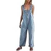 Fdakg Women's Denim Overalls Casual Loose Fit Wide Leg Jumpsuit Zipper Sleeveless Bib Overalls Jeans with Pockets