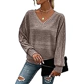 RICHSTORY Long Sleeve Shirts for Women Casual V Neck Pullover Sweaters Tunic Tops Dressy Blouses Fall Fashion Clothes 2025