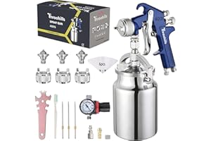 Throohills Siphon Feed Spray Gun Set for Piant with 1.4/1.7/2.0mm Nozzle, 1000cc Cup and 6pcs Paint Strainers for Cars & HousePainting Gun(Blue)