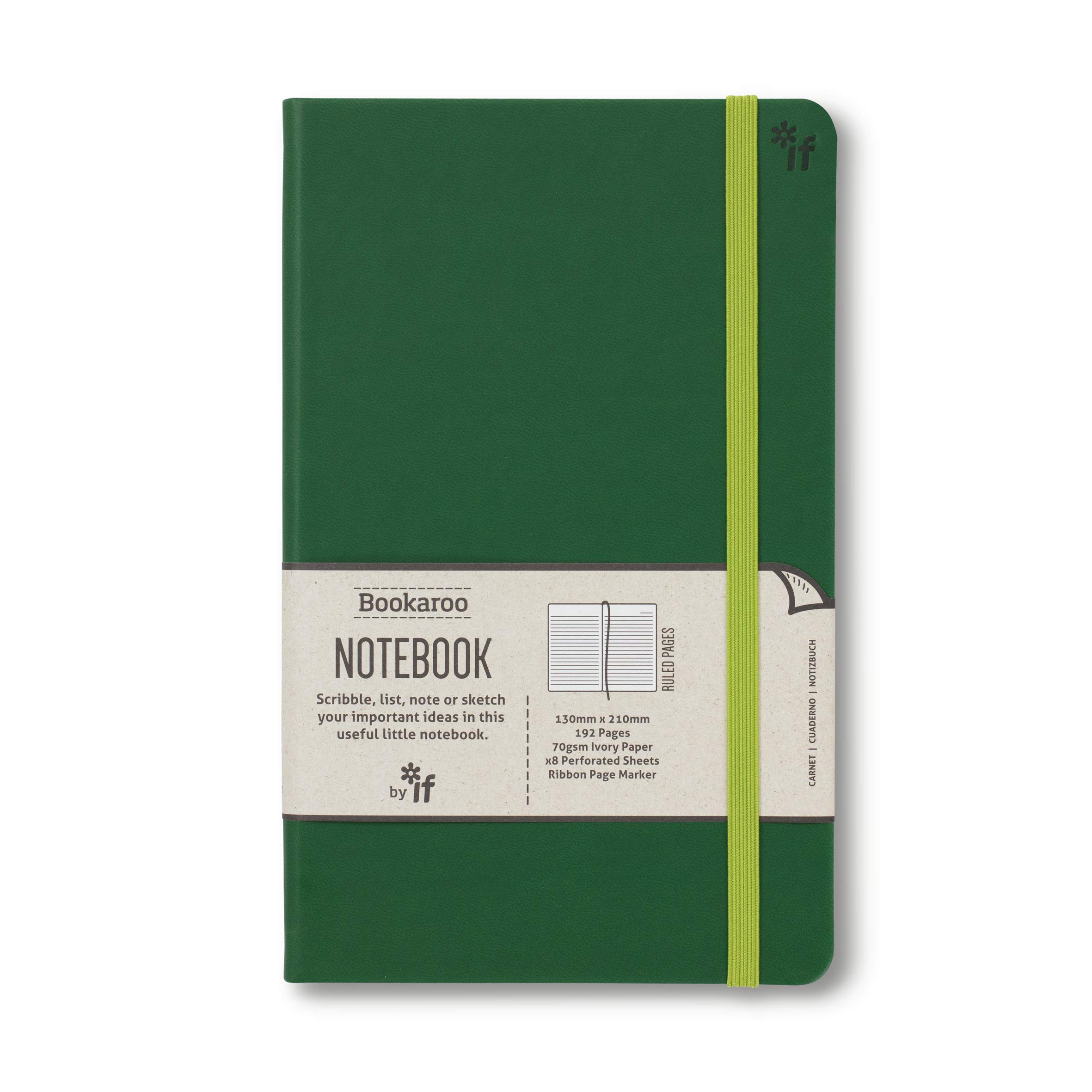IF Bookaroo Notebook A5 Journal - Forest Green, 192 Pages, Faux leather