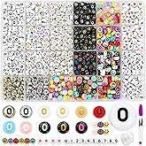 MIIIM 1200pcs 12 Styles Letter O Alphabet for Bracelets Making, 4x7mm Round Letter Beads, Vowel Beads for Friendship Bracelets Making, Numbers, Hearts in 24 Grid Box