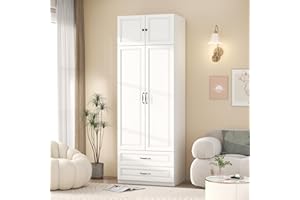 Mhsatyrs Armoire Wardrobe Closet with 2 Drawers: 88" White Bedroom Closet, Wood Wardrobe Closets with 2 Doors, Tall Armoire Cabinet and Storage Shelves for Clothing (31")