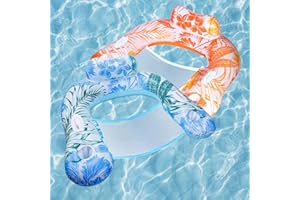 PAMASE Pool Floats for Adults - 2pcs Extra Large Floaties Chair with Handle, Cup Holder, Headrest, Heavy Duty Inflatable Floating Lounger for Pool Party Summer Lake Water Fun - L/XL
