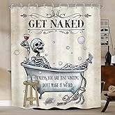 Mitpok Halloween Funny Skull Skeleton Shower Curtain 60Wx72H Gothic Spooky Unique Cool Bone in Bathtub Bubbles Horror Cat Fish Retro Scary Bathroom Decor Bath Curtain Fabric Polyester 12 Pack Hooks