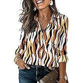 HOTOUCH Button Down Shirts for Women Long Sleeve Blouse Dressy Casual Business Work Tops with Pocket