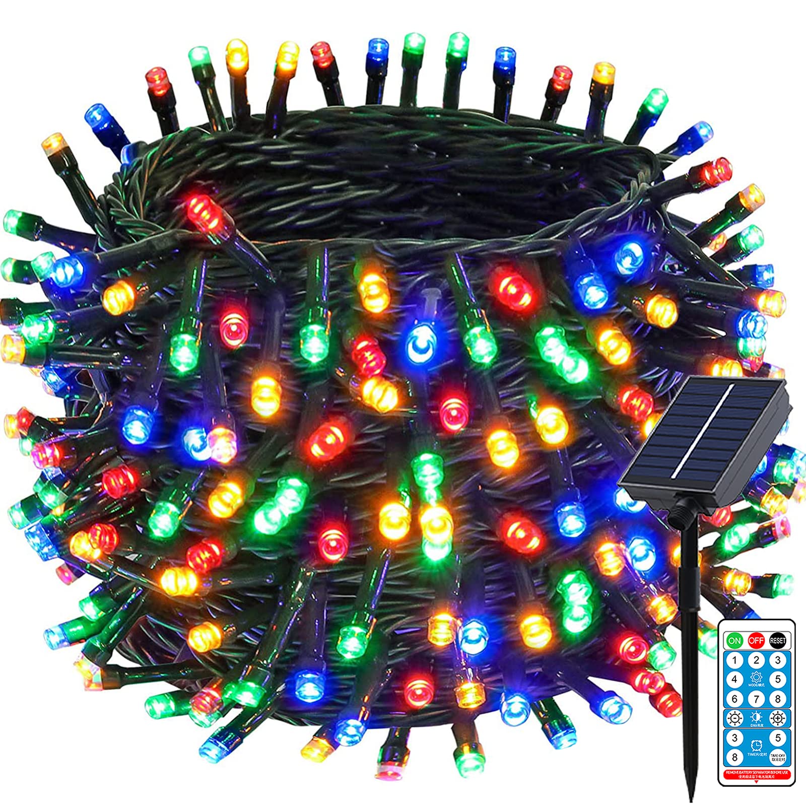 Solar Fairy Lights Outdoor 20m 200LEDs - Multicolor LED Lights with 8 Modes + Timer + Remote Control, Weatherproof for Garden, Balcony, Wedding