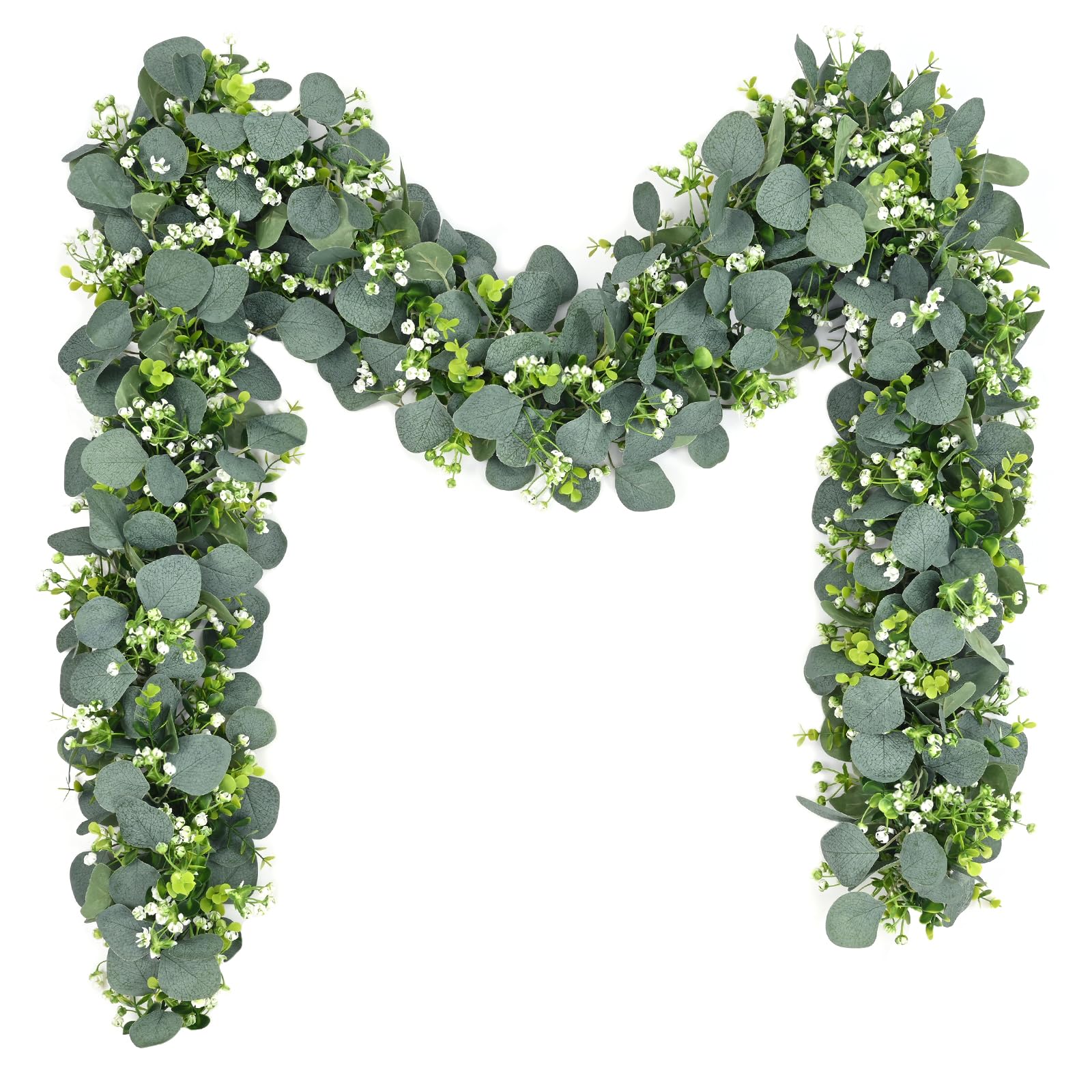 Photo 1 of Waipfaru 2Pcs Eucalyptus Garland, 5.9FT Greenery Garland, Green Garland with Flowers, Artificial Faux Silver Dollar Eucalyptus Leaves Vines for Table Home Wedding Mantle Party Indoor Outdoor Decor
