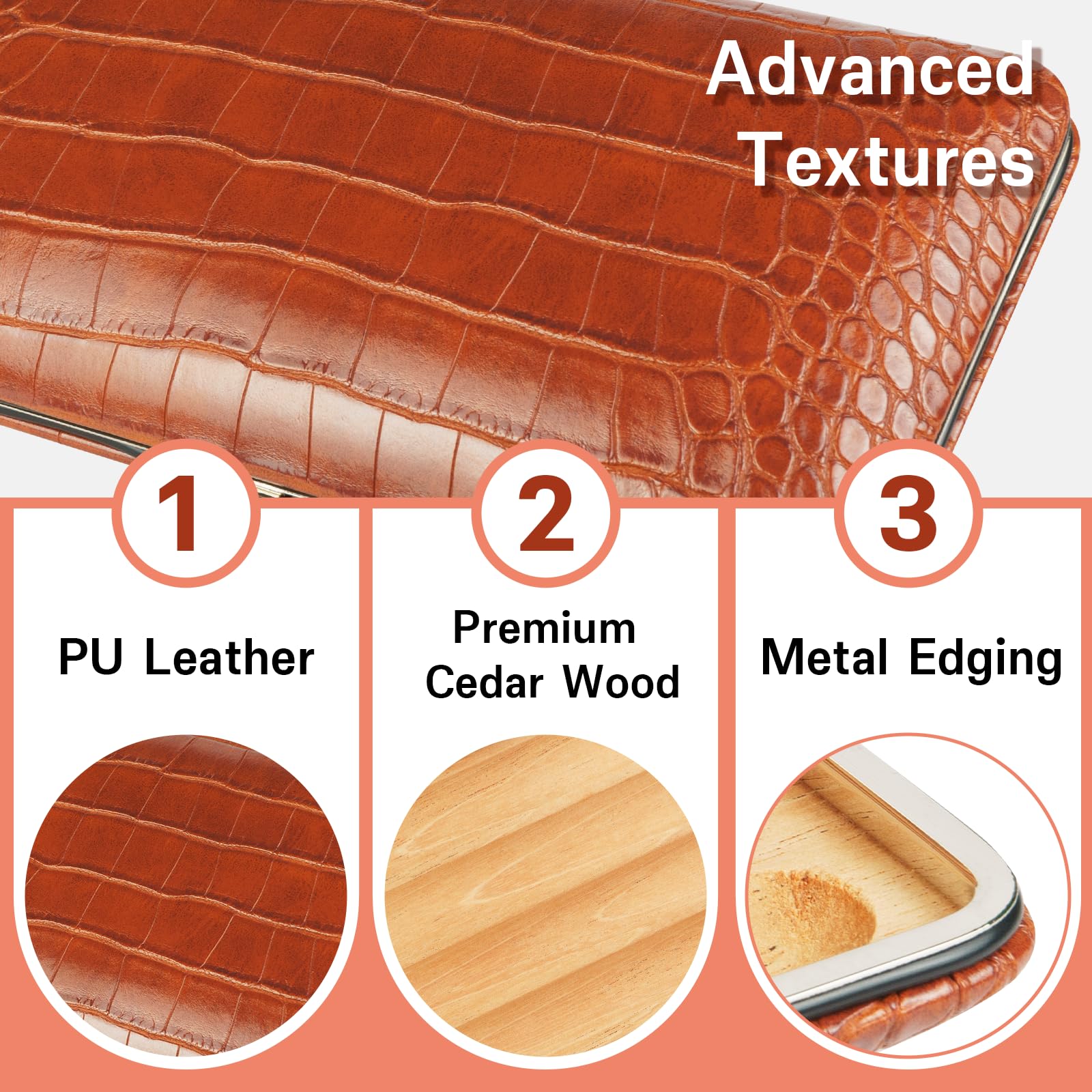 Travel Case Leather Surface Cedar Wood Lining, Durable Protect Box for Men Brown