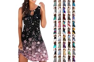 MIANHT Summer Dresses for Women 2023 Casual Sleeveless Floral Print Cover Up Crew Neck Sundress Cute Beach Dress with Pockets