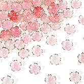 Kzikbxh 100 Pcs Acrylic Cherry Blossom Floral Beads, Neon Pink Gradient Sakura Flower Spacer Charms for DIY Jewelry Making, Craft Bracelets Necklaces Earrings Decoration