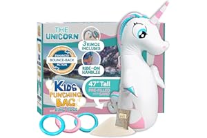 INFLATABLE DUDES Unicorn Toy 47 Inches- Kids Punching Bag| Already Filled with Sand | Bop Bag | Unicorn Ring Toss with 3 Inflatable Rings| | Unicorn Party Decorations| Punching Bag for Kids (Unique)