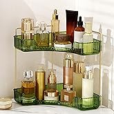 Weidace Corner Bathroom Counter Organizer Bathroom Countertop Shelf Makeup Organizer for Vanity Perfume Tray for Corner Storage (2 Tiers, Green)