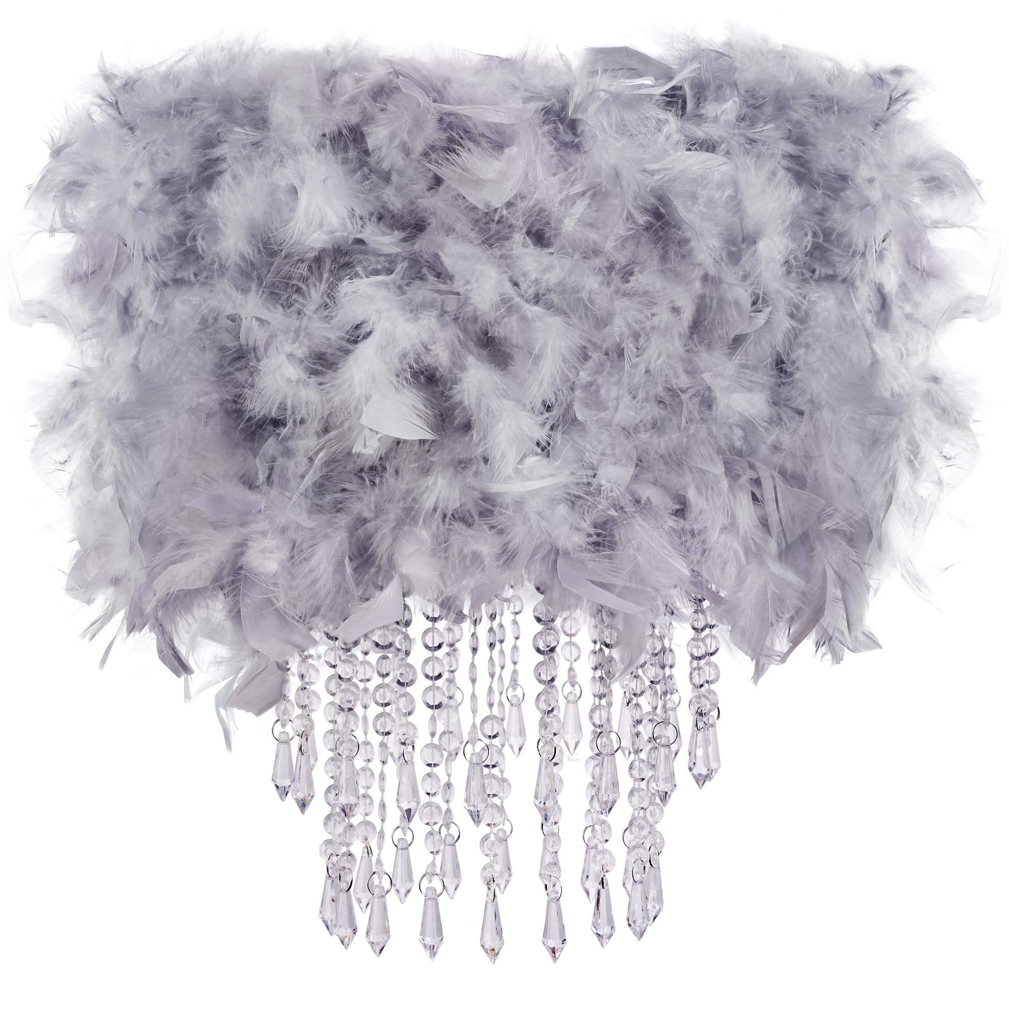 Photo 1 of Waneway Feather Chandelier Shade, White Beaded Ceiling Light Shade, Sparkling Pendant Lampshade for Bedroom, Living Room or Party Decoration, Grey