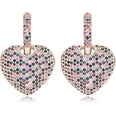 S925 Sterling Silver posts Heart Dangle Drop Hoop Earrings for Women Multicolored Crystal Cubic Zirconia Purple Amethyst Dangling Earrings Fashion Jewelry Gifts for Her