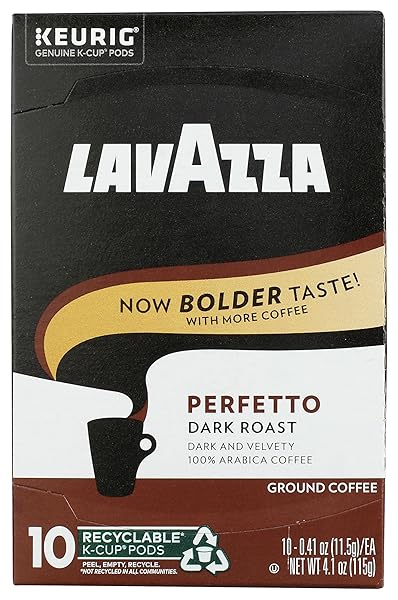 LAVAZZA PERFETTO SINGLE-SERVE COFFEE K-CUP PODS FOR KEURIG BREWER, DARK AND VELVETY ROAST, 10-COUNT BOX