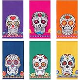 Tudomro 6 Pieces Mexican Kitchen Towels for Sugar Skull Decor Gift Kitchen Decor Dishtowel 24 x 16 Inch Mexican Holiday Absorbent Drying Cloth Hand Towels for Cooking Baking