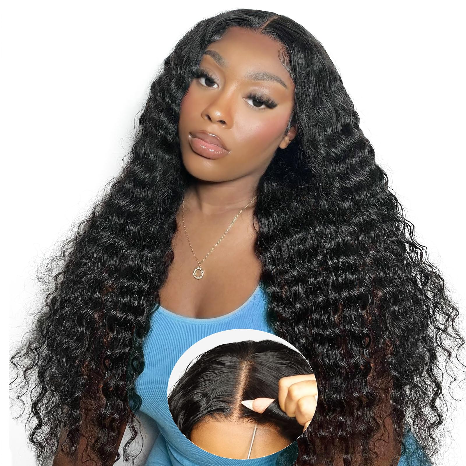 32 Inch Water Wave Glueless Wig Human Hair 200 Density 6x5 Wear and Go Glueless Curly Wig Human Hair Pre Plucked Natural Hairline Pre Cut HD Closure Lace Wig for Women — image 1