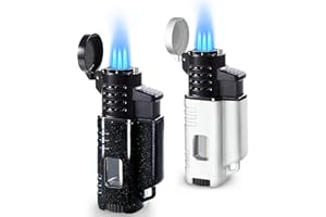 Laffizz 2 Pack Torch Lighter Triple 3 Jet Flame Adjustable Lighter Windproof Refillable Butane Gas Lighter Fuel Visible Pocket Lighter in a Gift Box(Fluid Not Included) Pearl Black&Pearl White