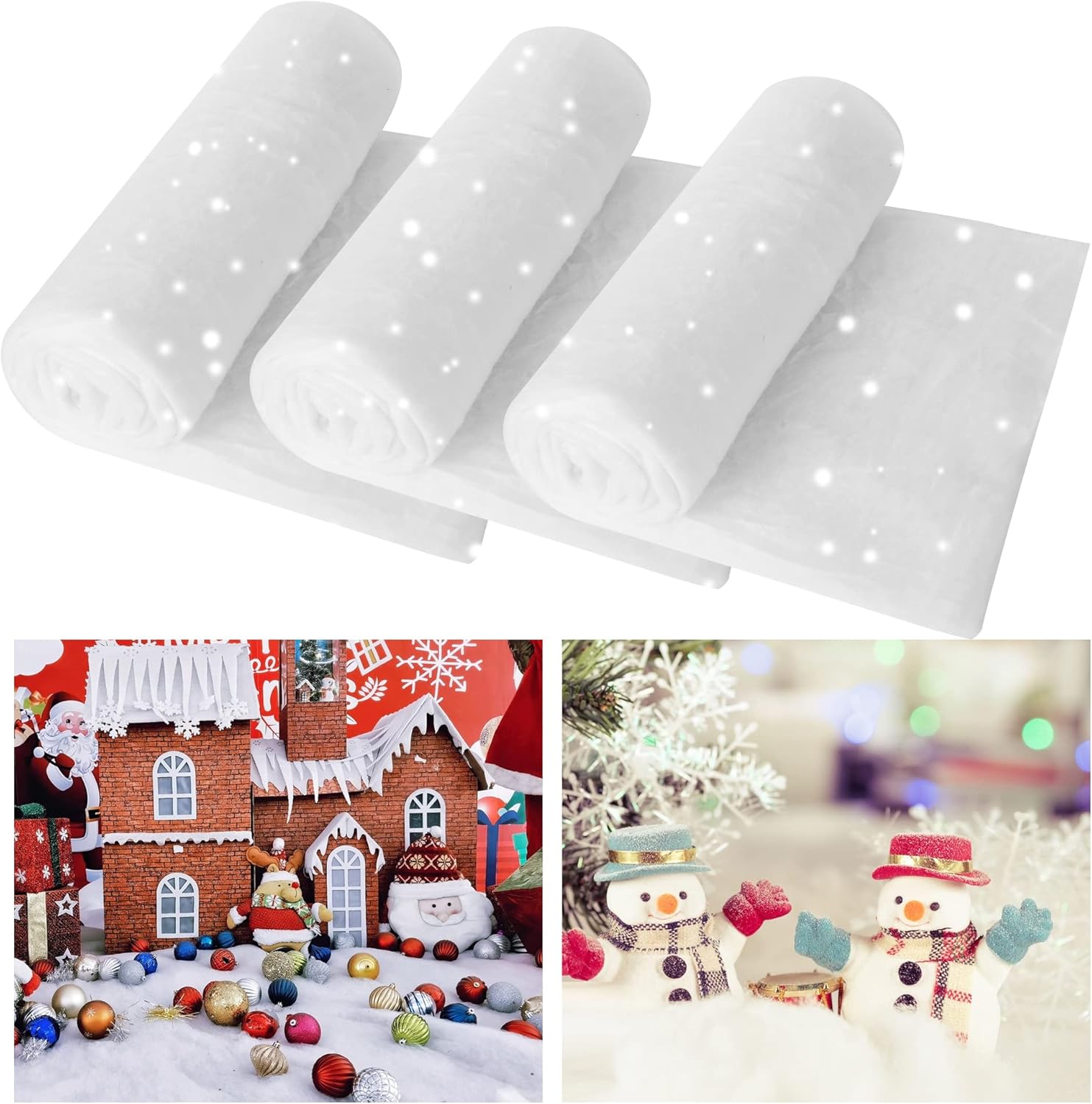 Artificial Snow - HANKRSSTOP 3 Pack Snow Blanket Roll- Fake Snow Blankets (8ftx3ft in Each) for Christmas Decorations,Artificial Snow Carpet Thick Soft and Fake Snow Cover for Xmas Winter Decor.