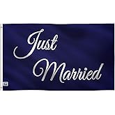 3x5 ft Just Married Flag: 100% Polyester Banner, Brass Grommets & Strong Canvas Header, For Use Outdoor or Indoor