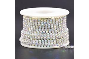 JEGOYER 10 Yards 3MM Crystal Rhinestone Trim Close Chain, Diamond Claw Cup Chain Roll for Sewing Crafts Ideal Wedding Party DIY Decoration (3.0mm, Silver-AB)