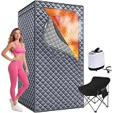 Sauna Box, Upgraded Large Size Portable Sauna for Home Spa with 3L 1300W Steamer, Big Folding Chair, 9 Levels Heat, Timer, Re