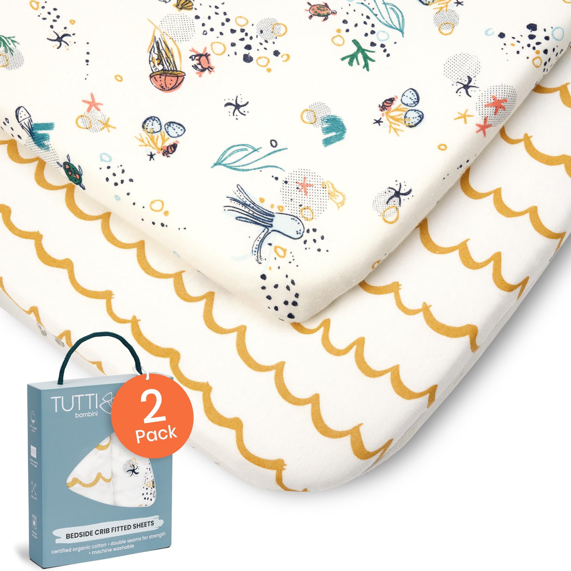 Tutti Bambini Premium Crib Sheets (2-Pack) - Soft Bamboo Jersey Next to Me and CoZee Sheets, Breathable, Double Strength (Our Planet) — image 1