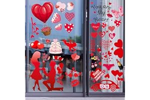 I-BEEBOO Valentines Day Decor Window clings 10 Sheet for Glass Windows Double-Sided Valentines Day Decorations Heart Window Decal