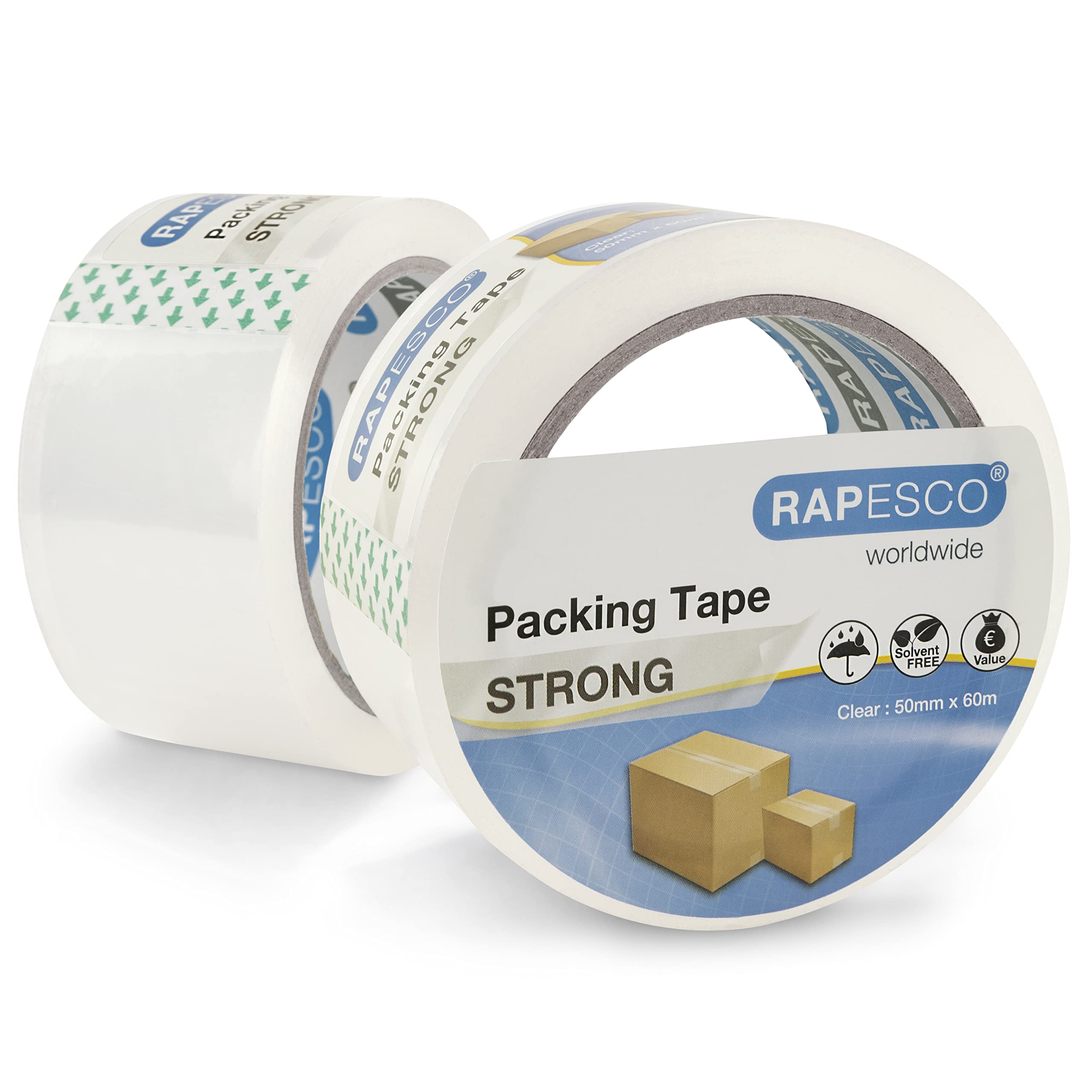 Rapesco 1697 Strong Packing Tape 50mm x 60m, Clear, Pack of 2 — image 1