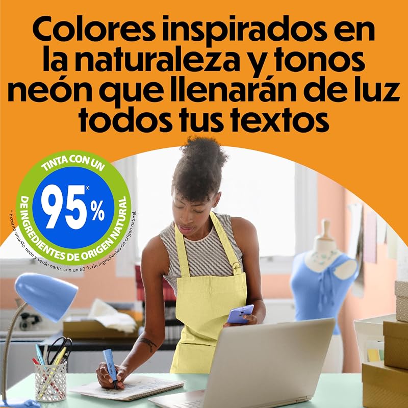 Marking Flat Highlighter Pastel/Neon Subrayadores de Punta Biselada - Colores Surtidos, Caja de 16