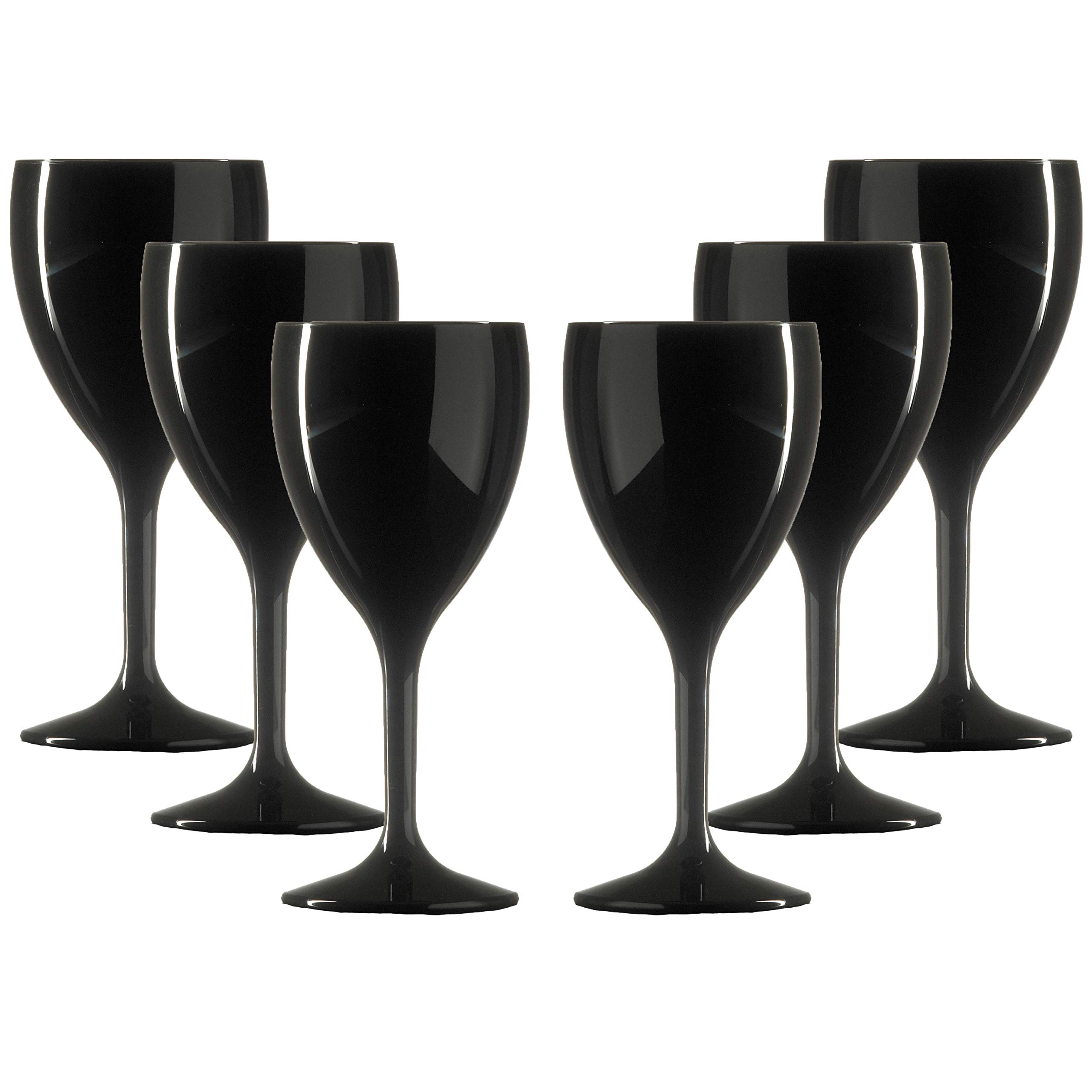 Set of Elite Premium Unbreakable Reusable Polycarbonate Plastic Large Black Wine Glasses (310ml to Rim Height 18.8cm, Max Diameter 8.1cm) Realistic Alternative to Glass - Made in UK (6)