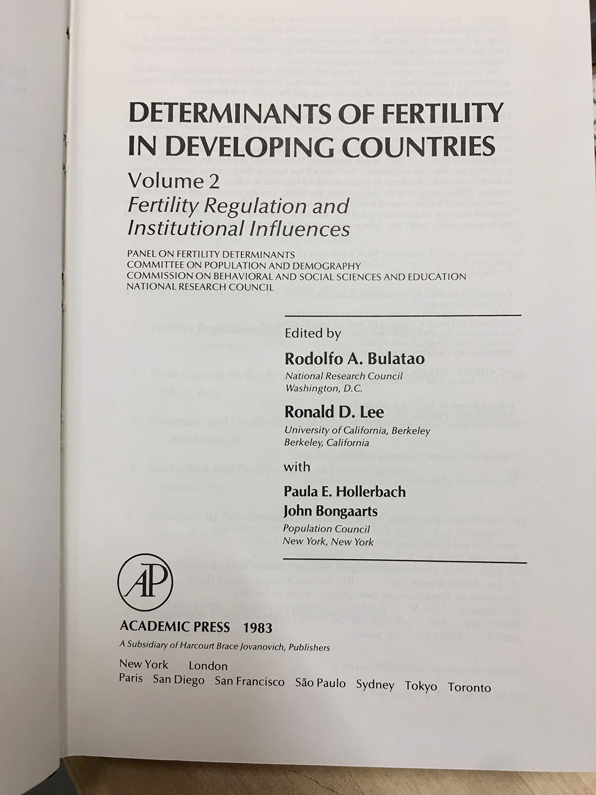 Determinants Of Fertility In Developing Countries Fertility Regulation And Institutional Influences Bulatao Rodolfo A Lee Ronald D 9780121405021 Amazon Com Books