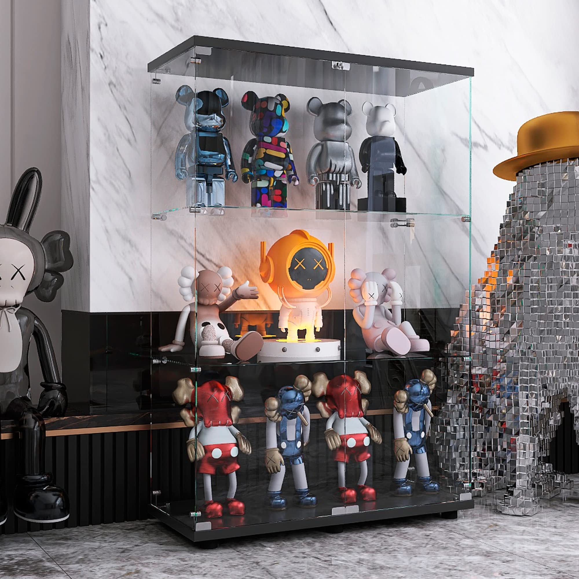 nifoti 3-Tier Glass Display Cabinet,Curio Cabinet