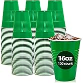 BONSINY 100 Pack Green Plastic Cups, 16 oz Green Disposable Cups, Plastic Party Cups Heavy Duty for Party Wedding Picnic St Patrick's Day