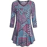 BAISHENGGT Women's V Neck 3/4 Sleeve Tunic Tops for Leggings Casual Dressy T-Shirts Blouses