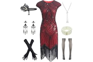 Letter Love Womens Vintage Lace Fringed Gatsby 1920s Cocktail Dress with 20s Accessories Set