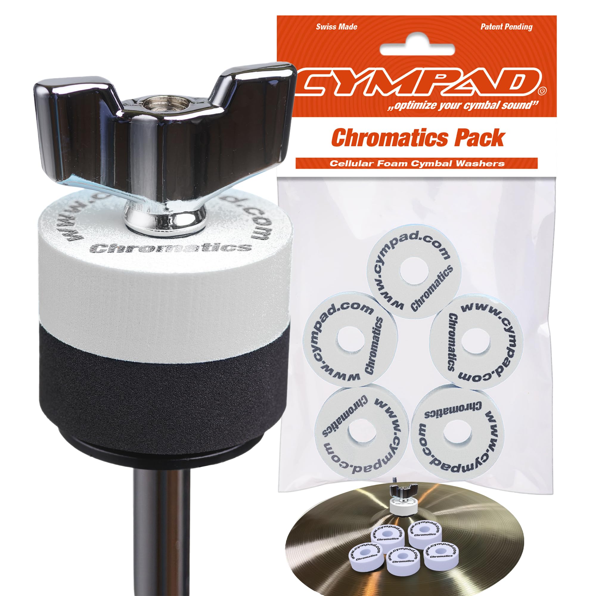 Cympad White Chromatics Foam Cymbal Pad Set - High-density memory foam washers to improve sound and durability, suitable for all cymbal stands - 40/15mm.