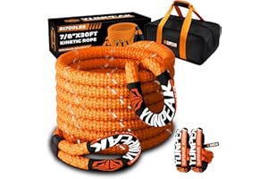 YUNPEAK Kinetic Recovery Rope (7/8" x30 ft - 31,700Lbs) Extreme Duty 35% Elasticity Energy Snatch Rope, Off Road Recovery Kit with 2 Soft Shackles, Kinetic Tow Rope for Trucks, UTV, ATV, SUV (Orange)
