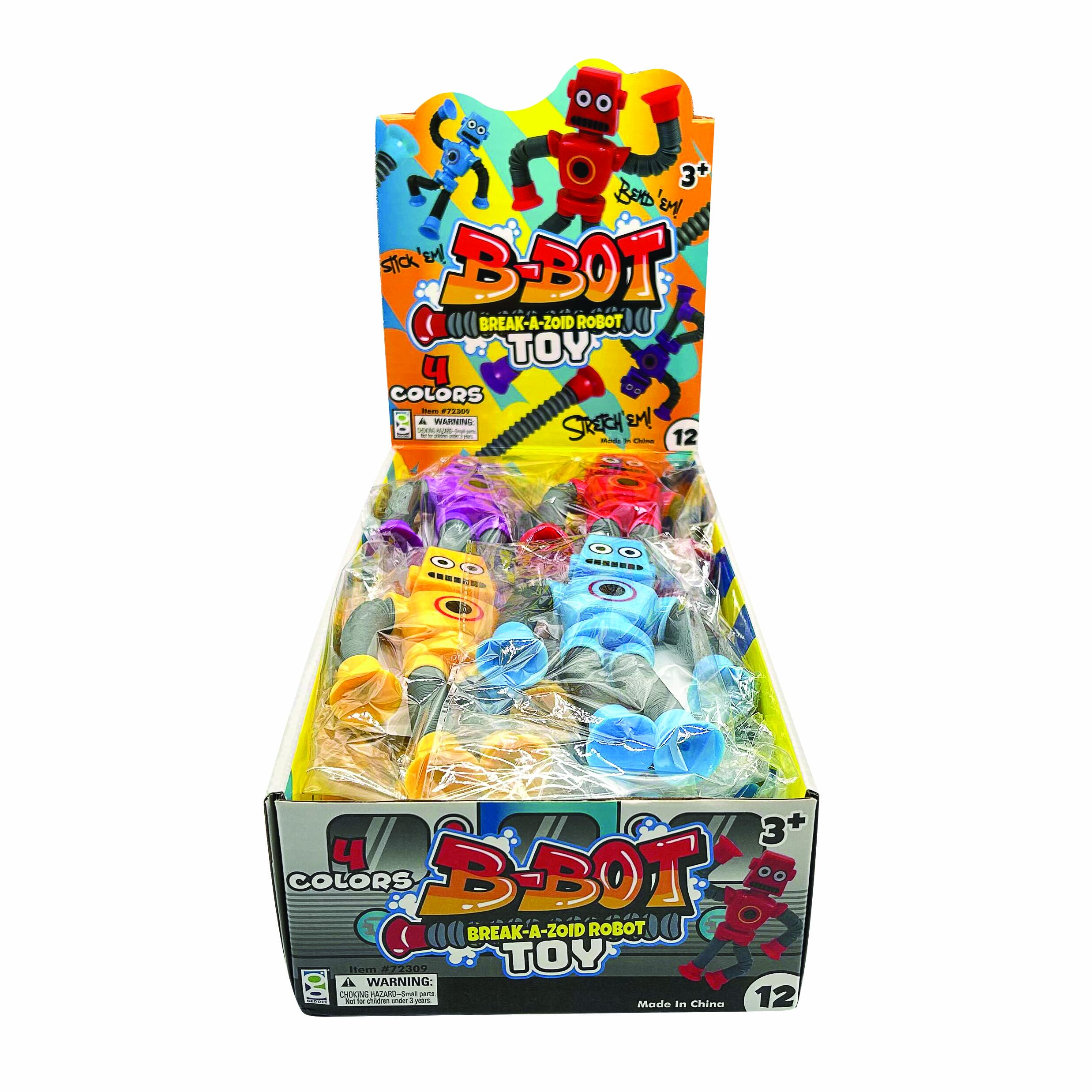 Raymond Geddes B-Bot Break-A-Zoid Robot Toys for Kids (12 Pack) – Bendable, Stretchable, Suction Cup Robots in 4 Colors – Sensory Fidget Fun