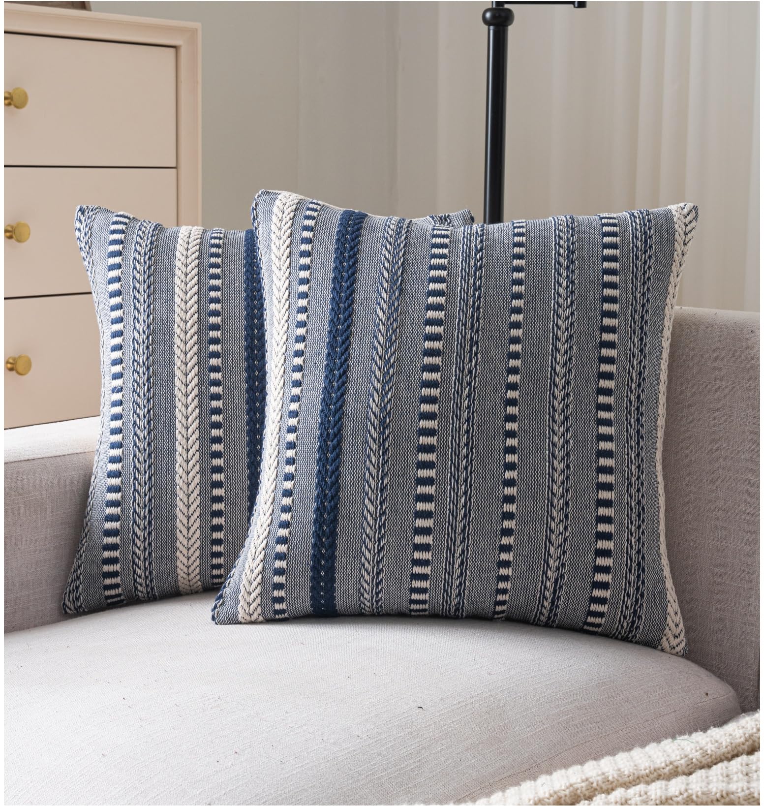 Photo 1 of Cethom Boho Throw Pillow Covers 22x22 Inch Set of 2, Farmhouse Decorative Couch Pillow Cases, Navy Blue Accent Pillows of Bed, Sofa Bedroom Living Room Home Decor Cushion Cover