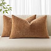 MIULEE Pack of 2 Decorative Throw Pillow Covers Soft Chenille Throw Pillows Solid Textured Lumbar Cushion Covers for Couch Sofa Bedroom Living Room 12x20 Inch, Brown