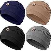 Foaincore 4 Pcs Cotton Chemo Turban Headwear Women Cancer Cap Stretchy Beanie Sleeping Head Wrap Hat Cover Hair Loss Hat