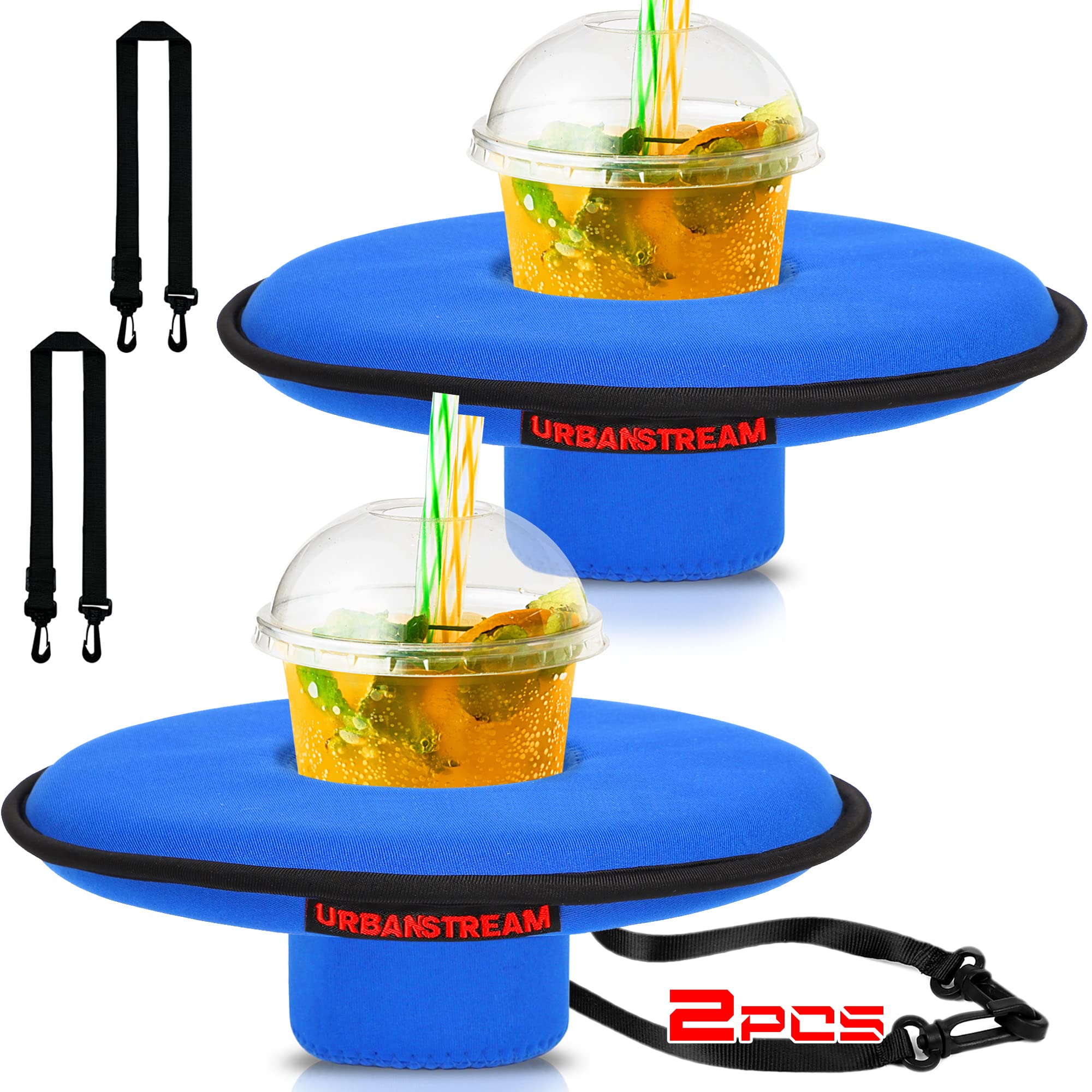 Photo 1 of 2 Pcs Neoprene Floating Drink Holder for Pool - Blue Color Medium Size - Floating Coaster Can Holder - Swimming Pool Hot Tub Float Cup for Drinks of Standard Size 20-24oz