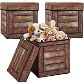Novabright 3 Pack Tree Stump Stool Cowboy Party Decor Wood Storage Boxes | 12'' Wood Grain Boxes, Collapsible Storage Box, with Foam Cushion, Farmhouse Photo Props, Rustic Barn Supplies, Vintage Decor