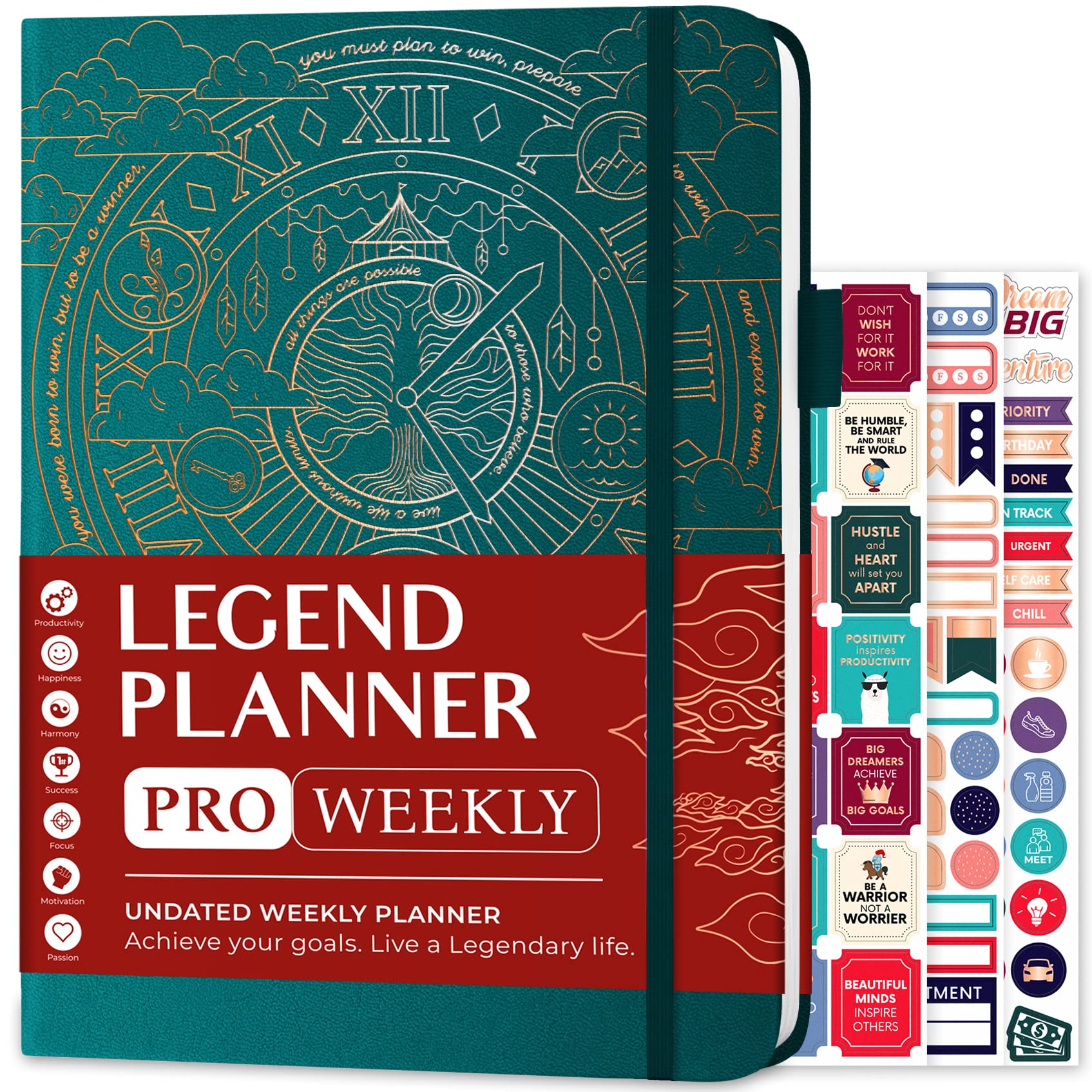 Legend Planner PRO – Undated Weekly & Monthly Life Planner for Goals & Productivity. Time Management Organizer Notebook, 18x25.5cm (Dark Teal)