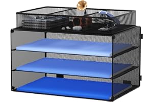 GDINDINFAN Paper Letter Tray Organizer, 3 Tier Mesh File Tray Desktop Paper Sorter with Drawer, Black